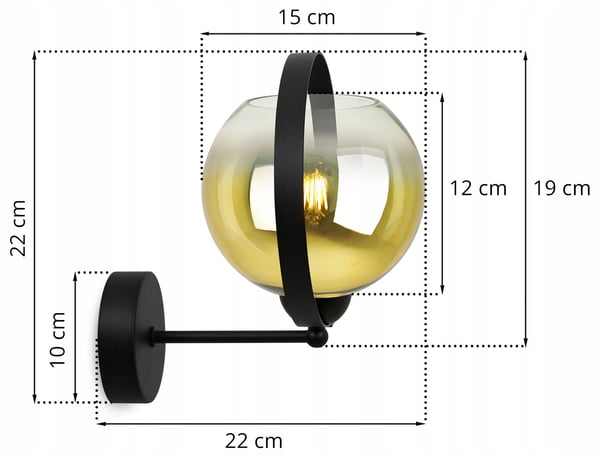 VÆGLAMPE LOFTSLAMPE MED GYLDEN LED-LAMPESKÆRM 15 CM