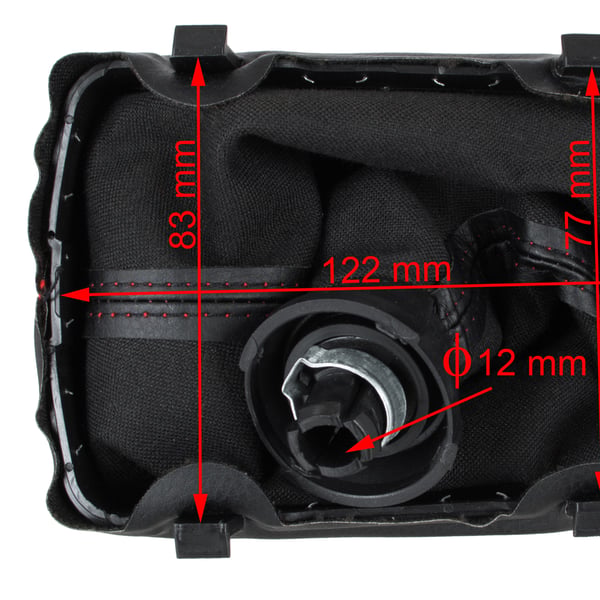Audi A3 I 8L 96-03 gearboksknap sort med sort manchet og rød tråd chromring 5 gear bakgear nederst