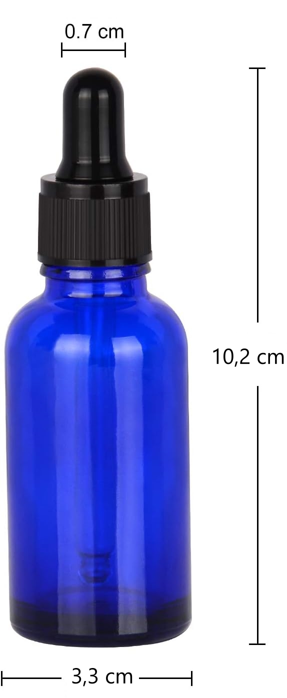 Glasflaske med dråbetæller til æteriske olier, blå, tom, 30 ml, 4 stk.