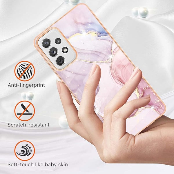 Etui til Samsung Galaxy A72, pink marmorbagside, guldkanter
