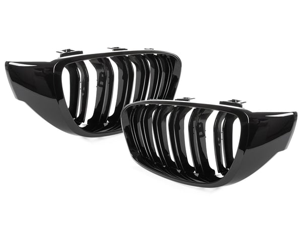 BMW 4 F32 / F33 / F36 13-18 gitter mellem forlygterne (nyrerne) venstre + højre sæt SORT GLOSSY DOBBELT BAR BMW 4 F32 / F33 / F36 13-18 gitter mellem forlygterne (nyrerne) venstre + højre sæt SORT GLOSSY DOBBELT BAR