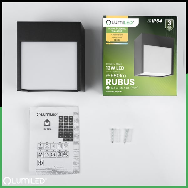 Vägg LED trädgårdslampa Kinkiet väggbelysning utomhus IP54 12W 3000K RUBUS LUMILED
