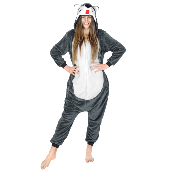 Varm herrepyjamas kigurumi husky onesie jumpsuit voksenkostume m Husky Onesie-kostume - M