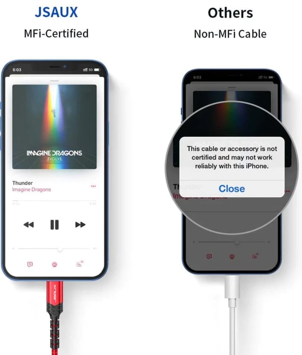 JSAUX CL0064 3,5 mm audiokabel til Lightning AUX iPhone iPad MFI 1,8 m