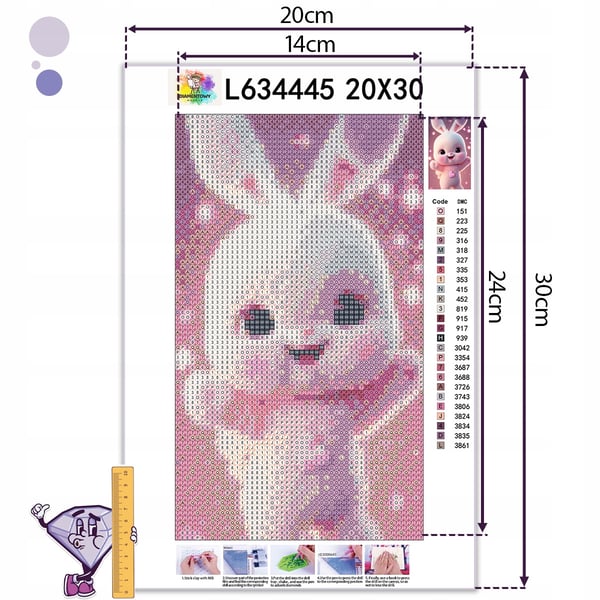 Ob_S_14 diamantmaleri 20x30 cm dyr kanin