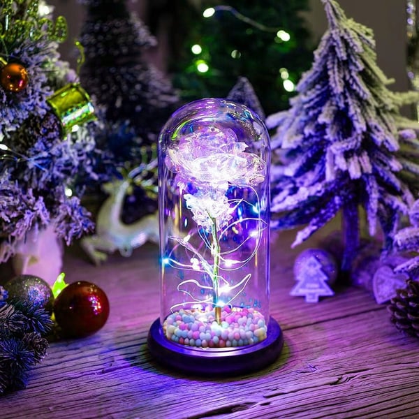 EVIG ROSE I GLAS, GLITTERET, LED, GAVEIDE - FARVER