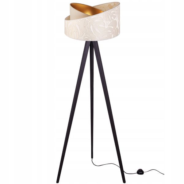 GULVLAMPE MED STÅENDE TRIPOD MØNSTER AF TRÆSKÆRM