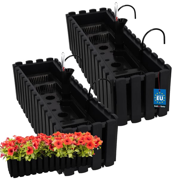 Blomkruka balkonglåda för balustrad terrassblommor antracit 60 cm 2 st