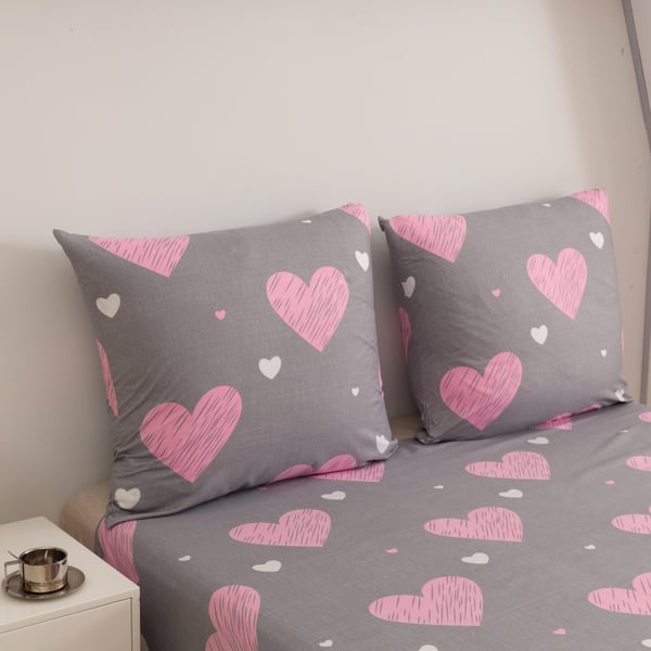 Bomuldssengetøj 140x200 pink hjerte
