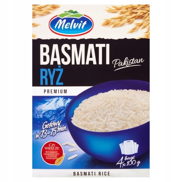 Melvit Premium Basmati -riisi Pakistanissa 400 g (4 pussia)