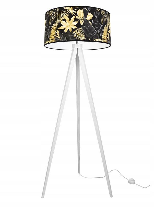 GULVLAMPE MED TRIPODSKÆRM GYLDNE BLOMSTER LED