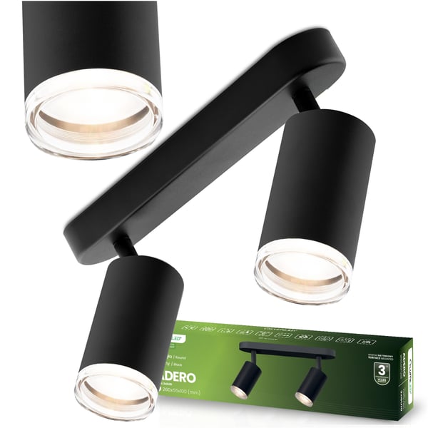 Taklampa reflektorspot LED 2x GU10 IP44 ADERO svart Lumiled