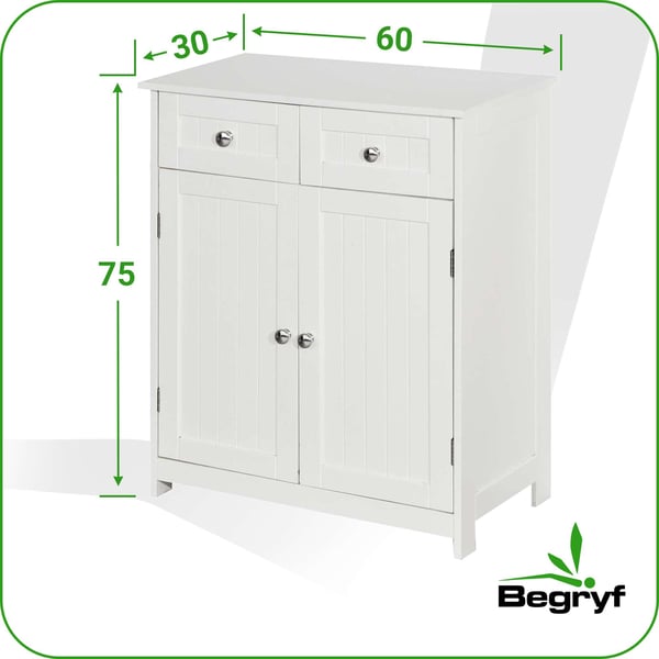 Vitt modernt rymligt badrumsskåp med lådor och dörrar för kosmetika och accessoarer 60x30x75 cm