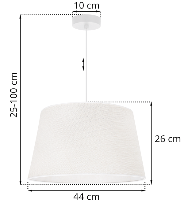 HÆNGELAMPE I JUTE, HVID, 1 FLAD HVID LAMPESKÆRM 44 CM