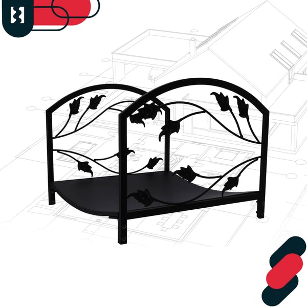 KOTARBAU® vedställ för eldstad stål svarta dekorativa blad 40 x 37 x 31 cm