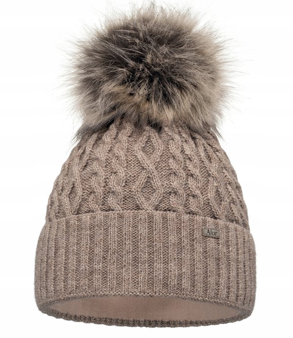 Damvintermössa tjock fleece med pompom latte