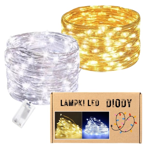 Ledninger, snore, lys, 10 LED juletræslys, 1 m dekorative dioder, batterier, varm/kold
