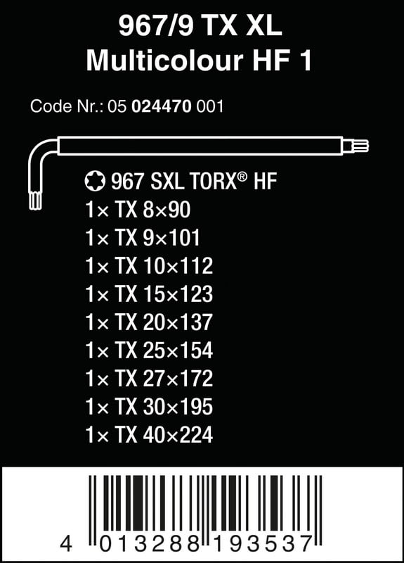TORX-AVAINSARJA 967/9 TX XL MONITARJA TX8-TX40 - W05024470001