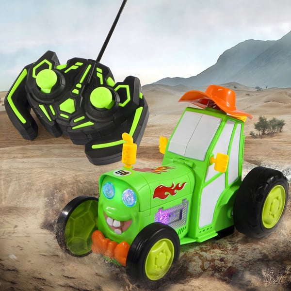 Traktor fjärstyrrd bil RC traktor grön med ljus hoppar dansar
