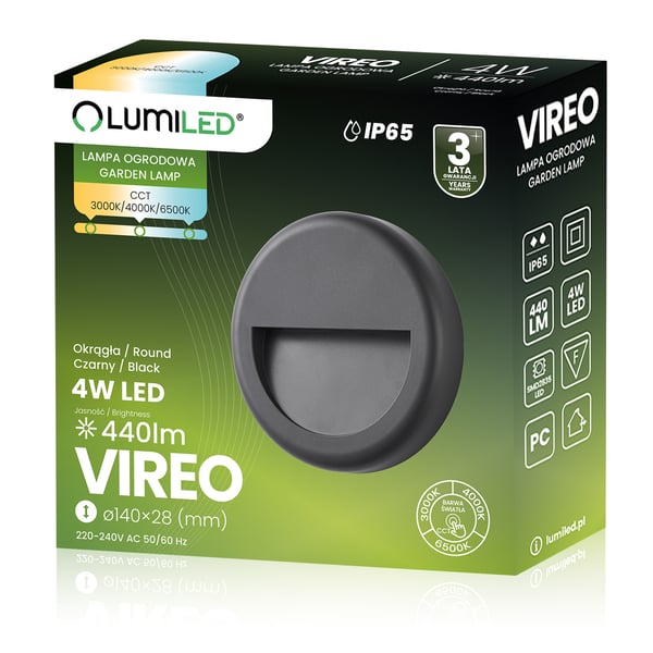 Utomhuslampa trappbelysning vägglampa CCT 3000-6500K LED 4W IP65 VIREO LUMILED