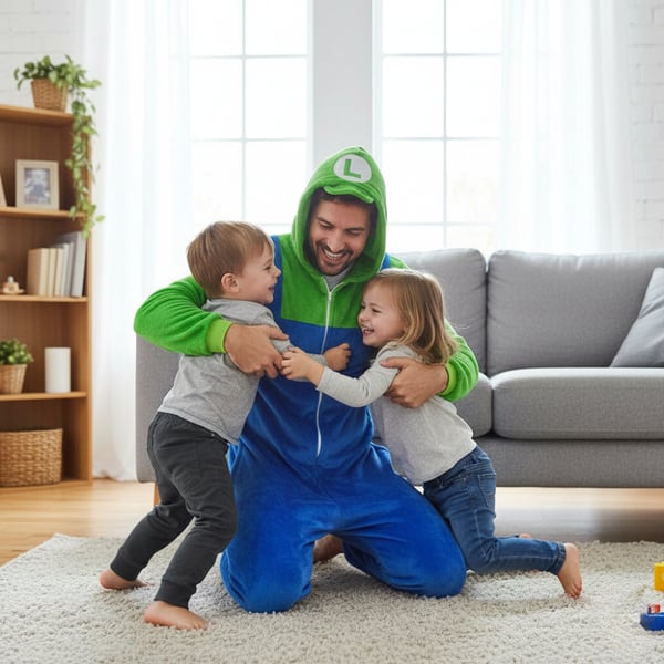 Miesten Luigi Mario Kigurumi -pyjamahaalari, aikuisille, M, Mario -asu - S