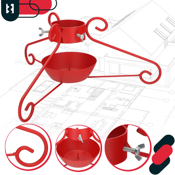 KOTARBAU® Metaljuletræsfod med vandbeholder, indpakket, dekorativ, rød, 52 x 23 cm