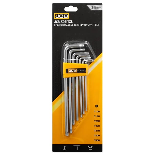 JCB TORX-AVAINSARJA, pitkä, REIKÄLLÄ, 7 KPL, T10H-T40H, tyyppi L, Cr-V