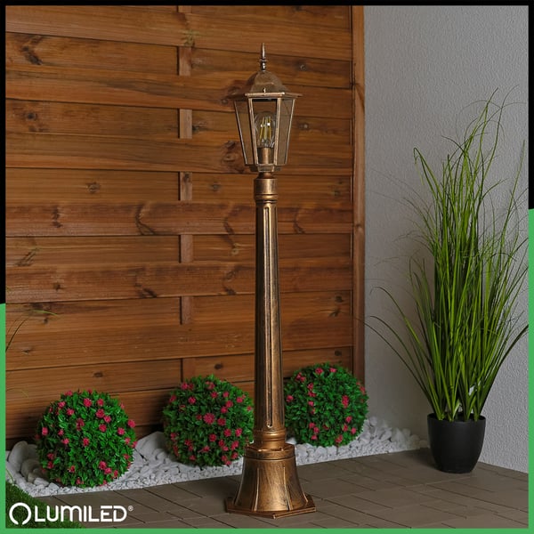 Ulkopuutarhavalaisin E27 matala pylväslyhty 110 cm Patina BELLIS LUMILED