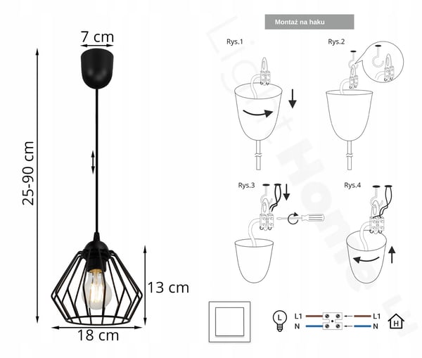 LOFT HÄNGLAMPA DIAMANT EDISON RETRO LED