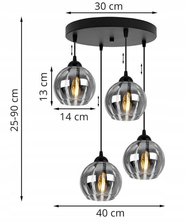 ELEGANTTI KROMINEN RIIPPUVILAISIN, LASIPALLOVARJOSTIN
