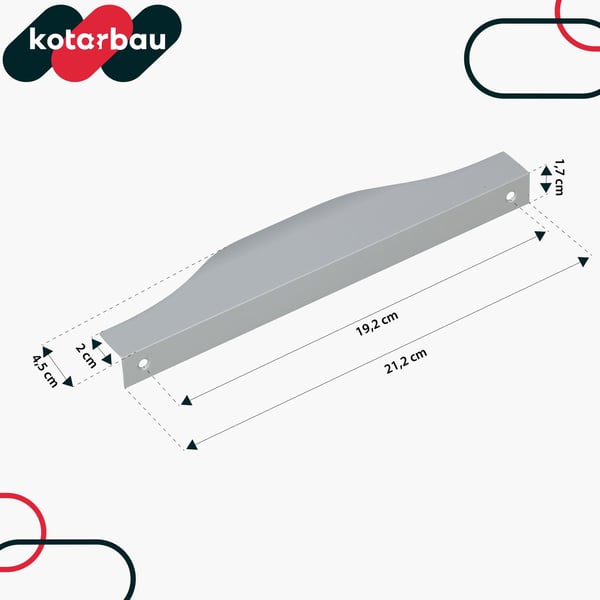 KOTARBAU Moderna møbelgreb i aluminium med sølvkant 192/212 mm sæt om 6