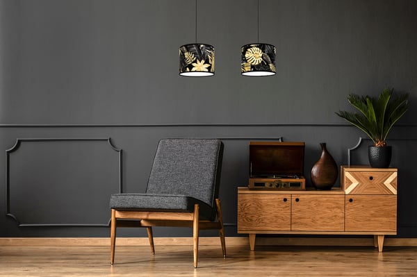 Lofthængende lampe, lampeskærm, gyldne blomster, LED