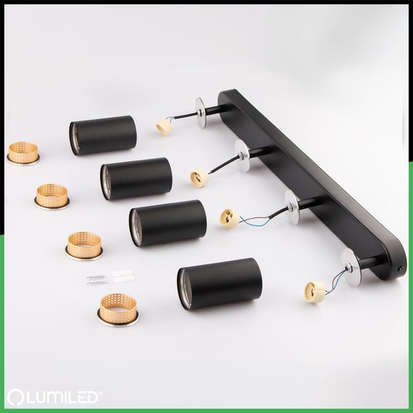 Loftlampe LED Spotlight 4x GU10 Rør Spot ELIGIS Sort LUMILED