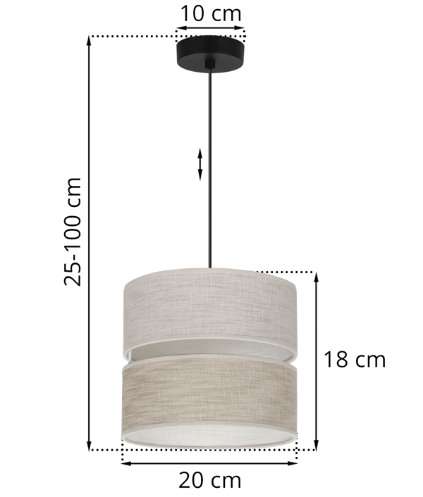 DUO SORT HØRHÆNGELAMPE 1 FLAD LAMPE BEIGE L06 20CM