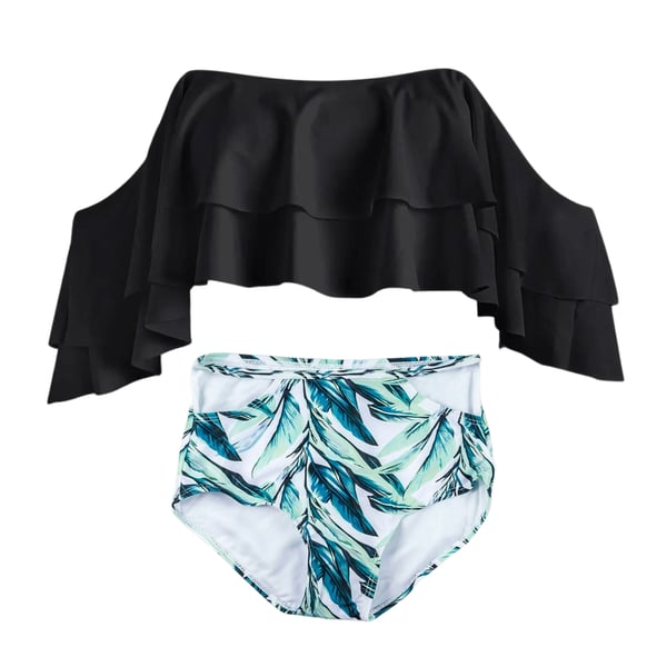 Todelt bikini badedragt, spansk flæse, høj talje, L Todelt bikini badedragt, spansk flæse, høj talje, L
