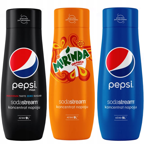3 SodaStream Pepsi+Pepsi MAX+Mirinda -tiivistettä