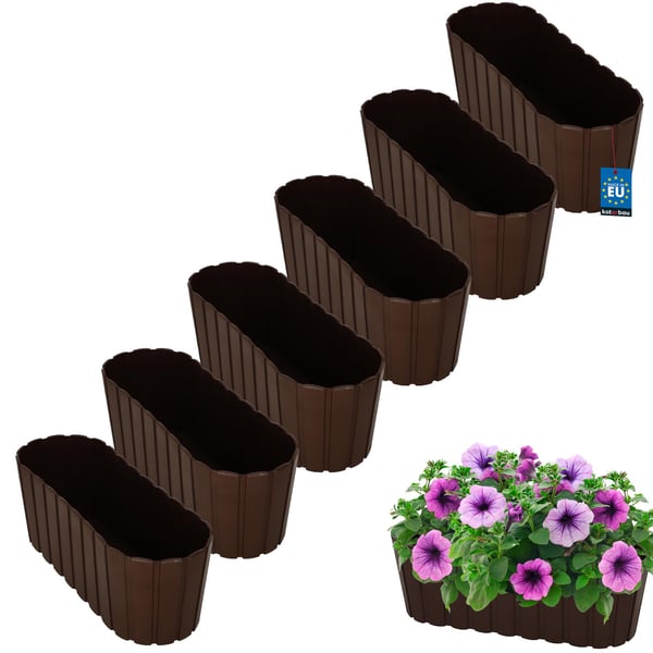 Parvekekukkaruukku, Kukkalaatikko Parvekkeelle, Terassille, Ruskea, 40 cm, 6 kpl