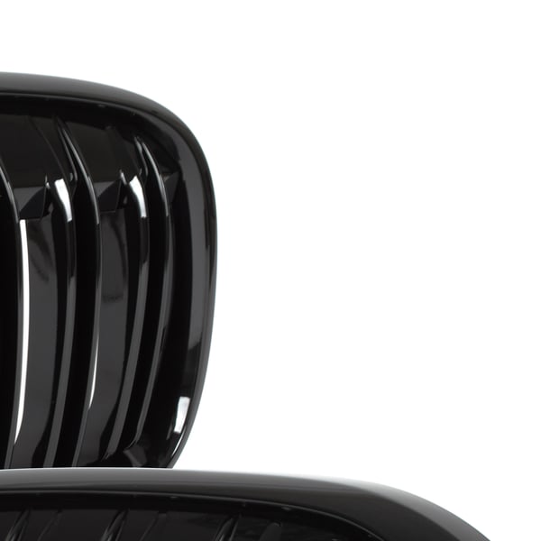 BMW X1 F48 15-19 gitter mellem forlygterne (nyrerne) venstre + højre sæt SORT GLOSSY DOBBELT BAR