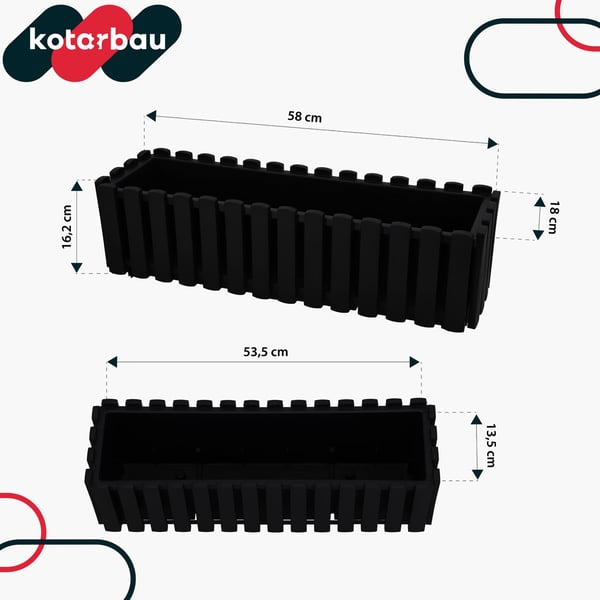 Blomkruka balkonglåda för balustrad terrassblommor antracit 60 cm 2 st