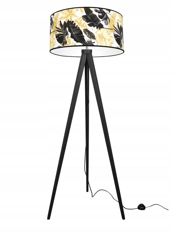 GULVLAMPE MED TRIPODSKÆRM GYLDNE BLOMSTER LED