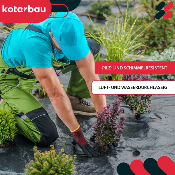 KOTARBAU® ogrässkyddande trädgårdstextil universal svart 70 g/m² 1,1 x 100 m med pinnar