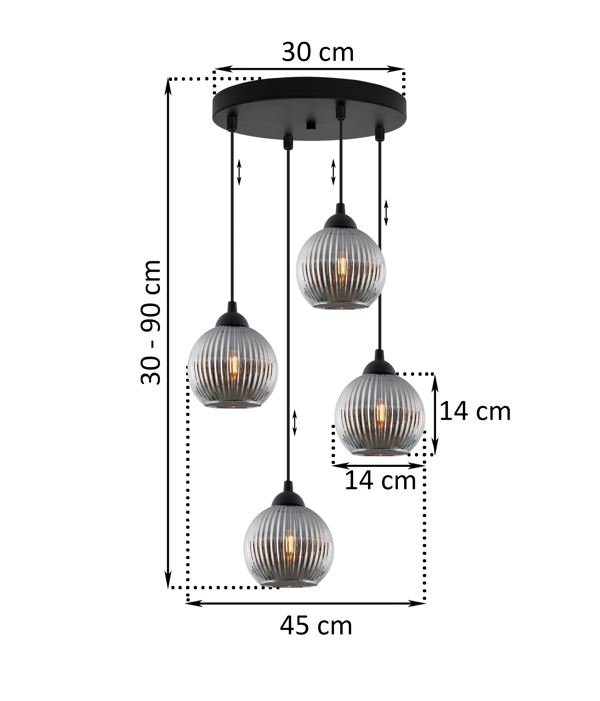RIFFLE MUSTA RIIPPUVALAISIN 4 LITTEÄÄ GRAFIITIN MUOTOISTA PALLOA E27