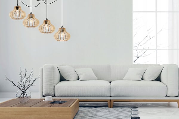 Hængende lampe, loftslysekrone, træ, LED lampeskærm