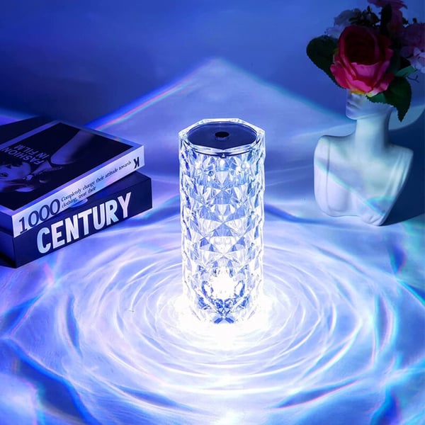 LED krystal touch natlampe til skrivebord, diamant, rosafarvet, fjernbetjening