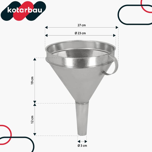 Galvaniseret metaltragt med si, fyringsolifilter, skål 23 cm