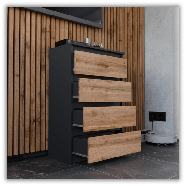 KOMMODE SORT EG WOTAN 60CM RUMMELIG TV SKAB 4 SKUFFER LOFT