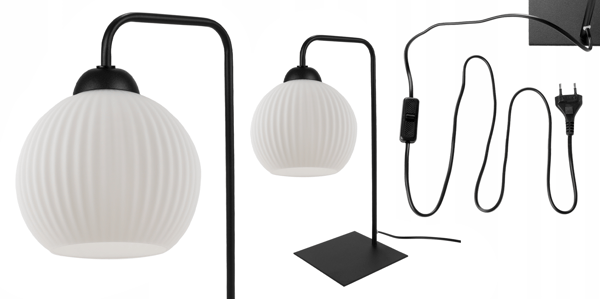 RIFFLE BORDLAMPE SORT 1 FLAD HVID LAMPESKÆRM KUGLET E27