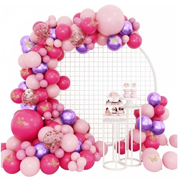 Ballonggirlang fjärilar rosa lila ballonger till födelsedag 1-årsdag xxl 133 st