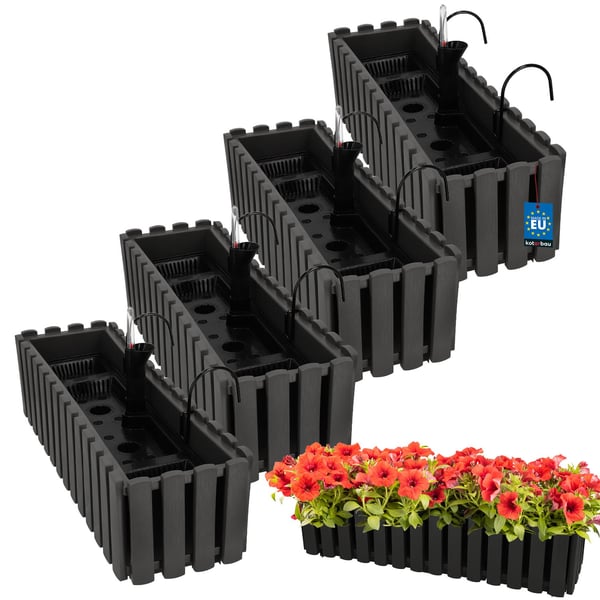 Blomkruka balkonglåda för balustrad terrassblommor grå 60 cm 4 st