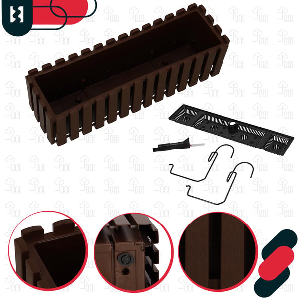 Blomkruka balkonglåda för balustrad terrassblommor brun 60cm 6 st